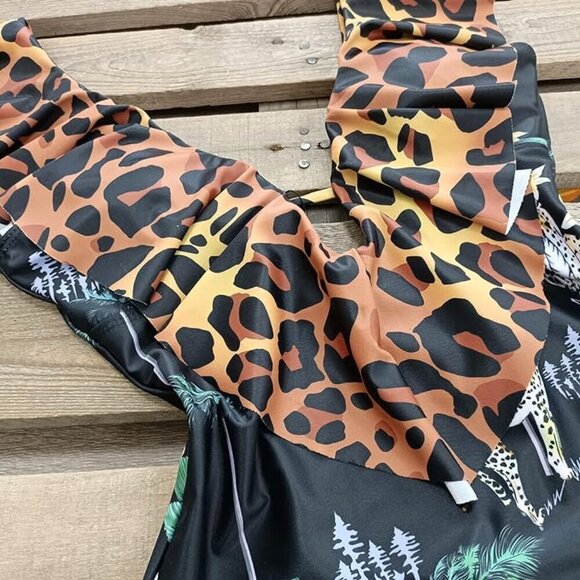 **SPORLIKE One Piece Swimsuit V-Neck Ruffle Bathing Suit Padded Monokini L NWOT - Picture 5 of 6